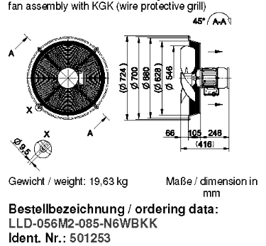Габаритные размеры и исполнение KGLV EX 560/32 T4 400V 163202